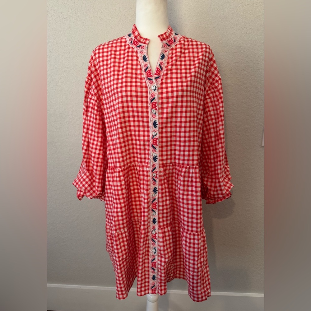 New Printfresh Rosalita Tiered Puff Sleeve Dress Garden Gingham Women's XL Q - Picture 2 of 11